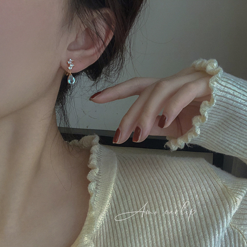 Plating, Inlay Design Fairy Style Style 1 Pair Fairy Style Water Droplets Copper Plating Inlay Artificial Gemstones Drop Earrings
