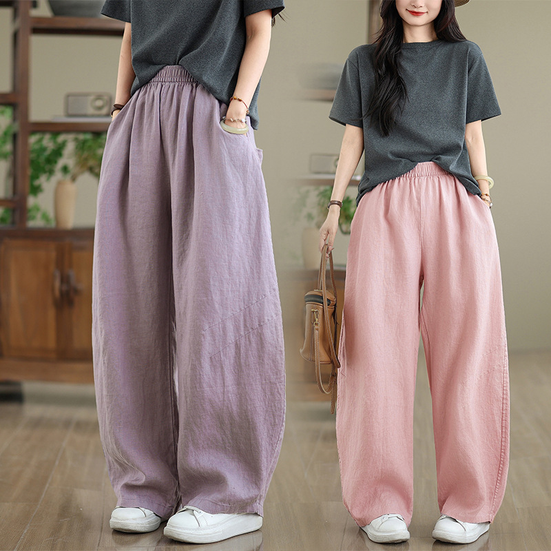 Real Shot of High-End Designer Style 2026 Versatile Casual Wide-Leg Pants for Women, Elastic Waist, Slimming, Loose Straight-Leg Pants for Women