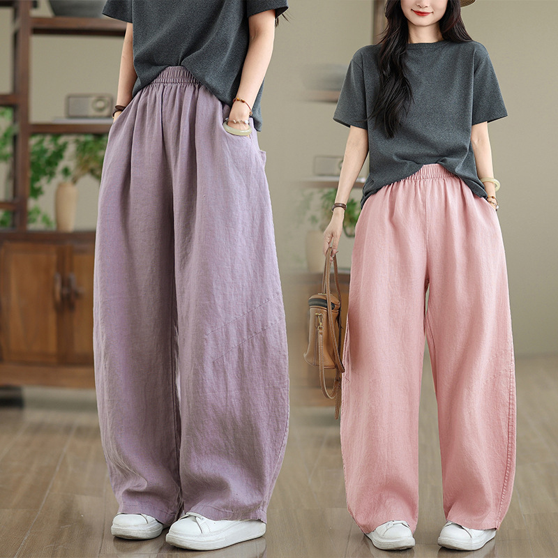 Real Shot of High-End Designer Style 2026 Versatile Casual Wide-Leg Pants for Women, Elastic Waist, Slimming, Loose Straight-Leg Pants for Women