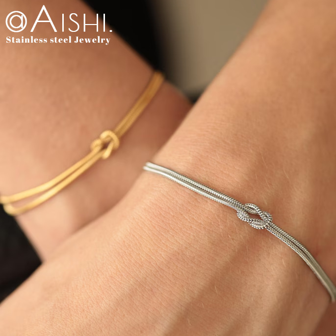 Stainless Steel Valentine's Day Knot Bracelet Handmade Knot Chain Herringbone Titanium Steel Bracelet Amazon Best Selling Eternal Chain