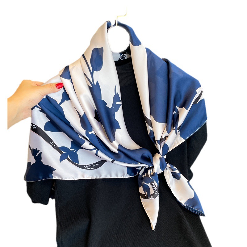 Sciarpa, foulard, sciarpa stampata, sciarpa quadrata in seta imitazione da donna, temperamento ombra, viaggio di 90 cm, protezione solare,_voghion.com