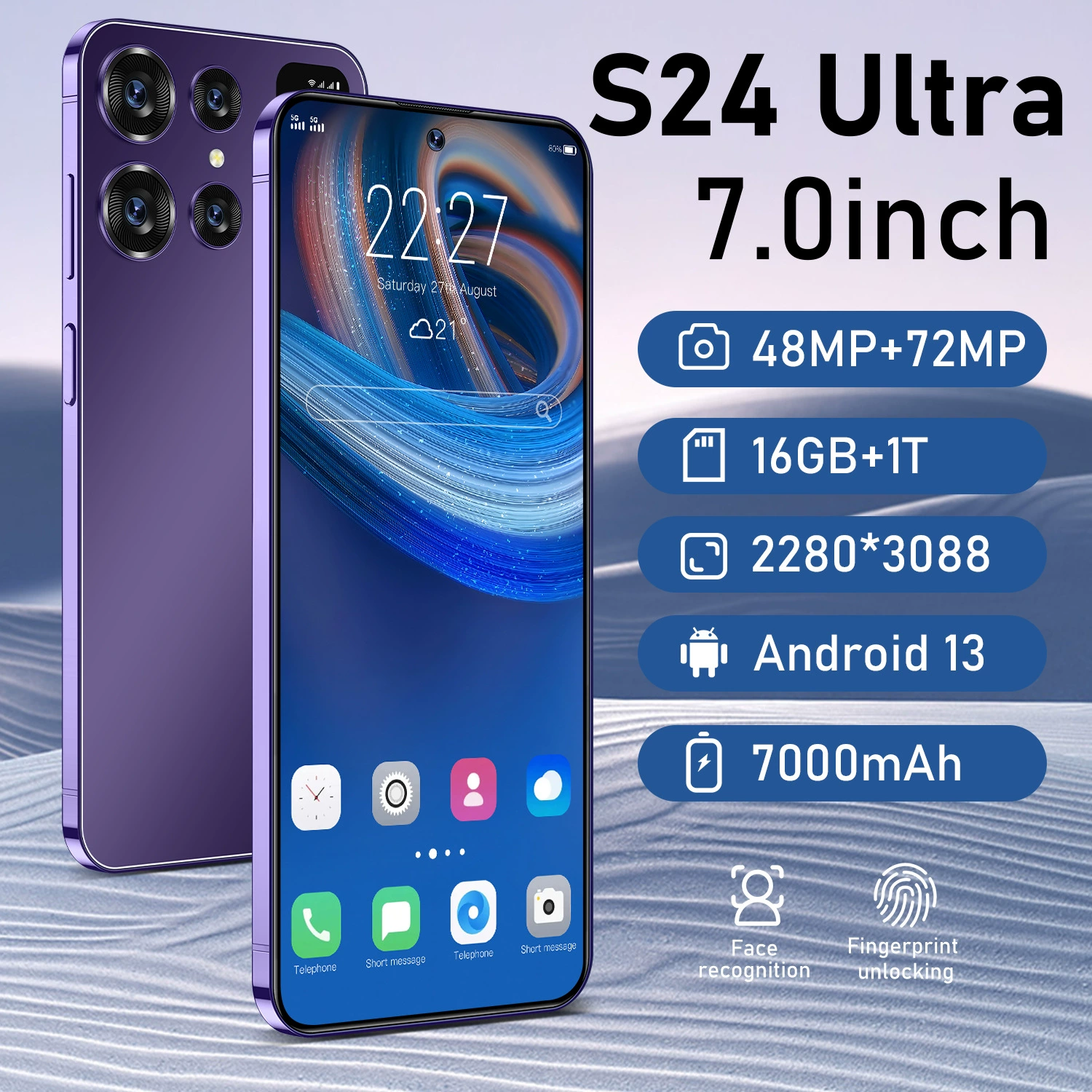 Смартфон S24 Ultra Global Edition, 7,0" большой экран, 16ГБ+1ТБ, аккумулятор 7000 мАч