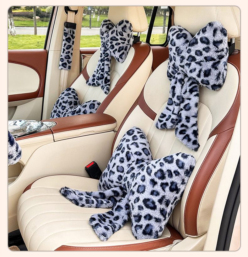 Cross-Border Leopard Print Car Headrest Neck Pillow Winter Plush Comfortable Car Cushion Car Interior Accessories