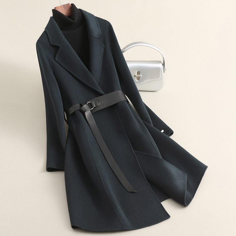 春の新作ハイエンド小柄コート女性用ミドル丈両面ゼロカシミアウエストウールウールコート女性用