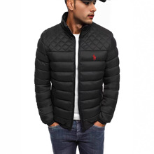 跨境欧码新款外贸小马劳伦男士纯色棉服肩膀胸口菱格缝衍上衣外套