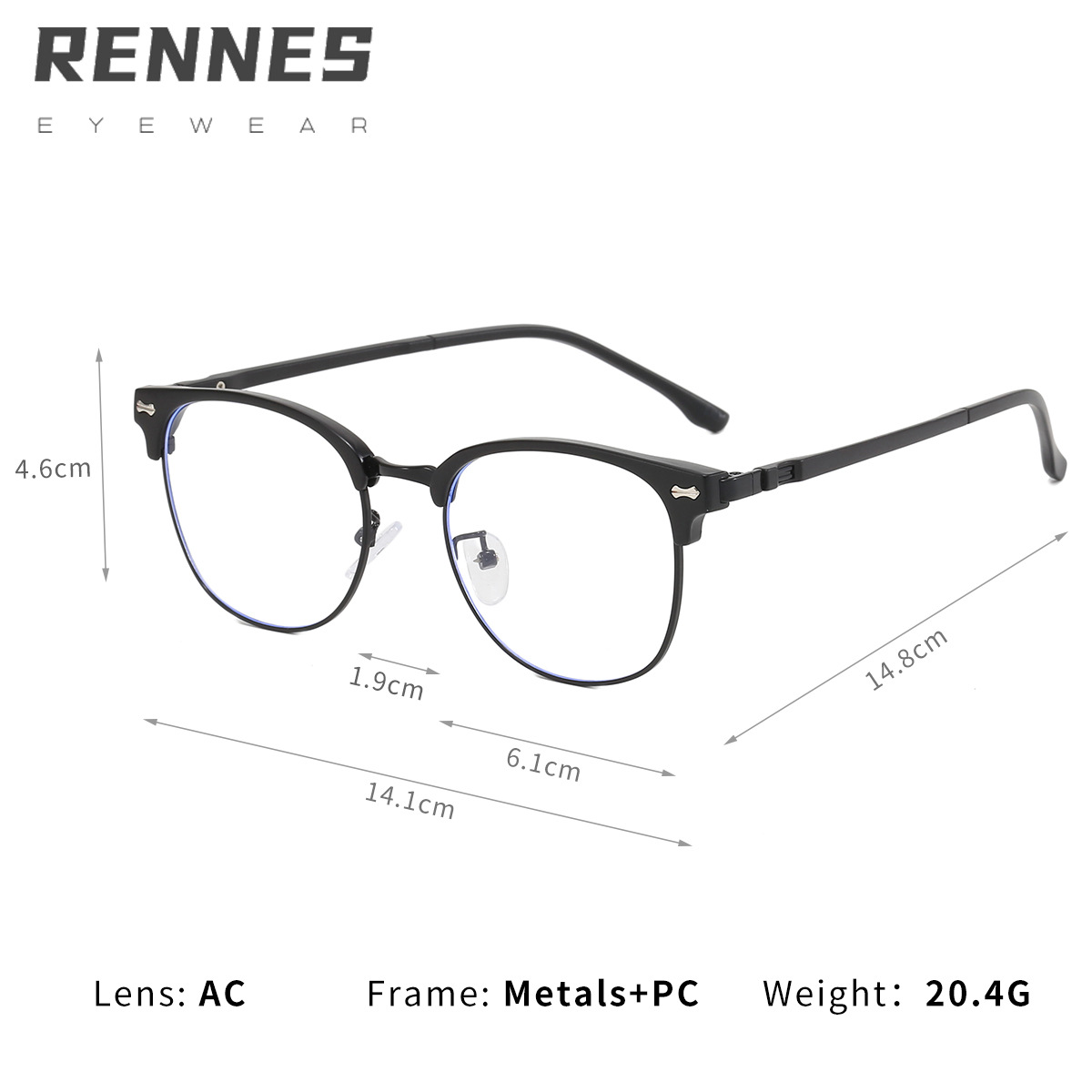 2024 nuevo retro cuadrado metal medio marco negocio anti-azul luz gafas hombres simple ultra-ligero miopía marco gafas