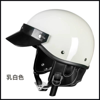 Retro 3C certified summer motorcycle helmet, custom electric vehicle half helmet, sun-proof, breathable safety helmet, cross-border wholesale (Motosiklet kaskı (dəbilqə)) - milky-white-s52-53
