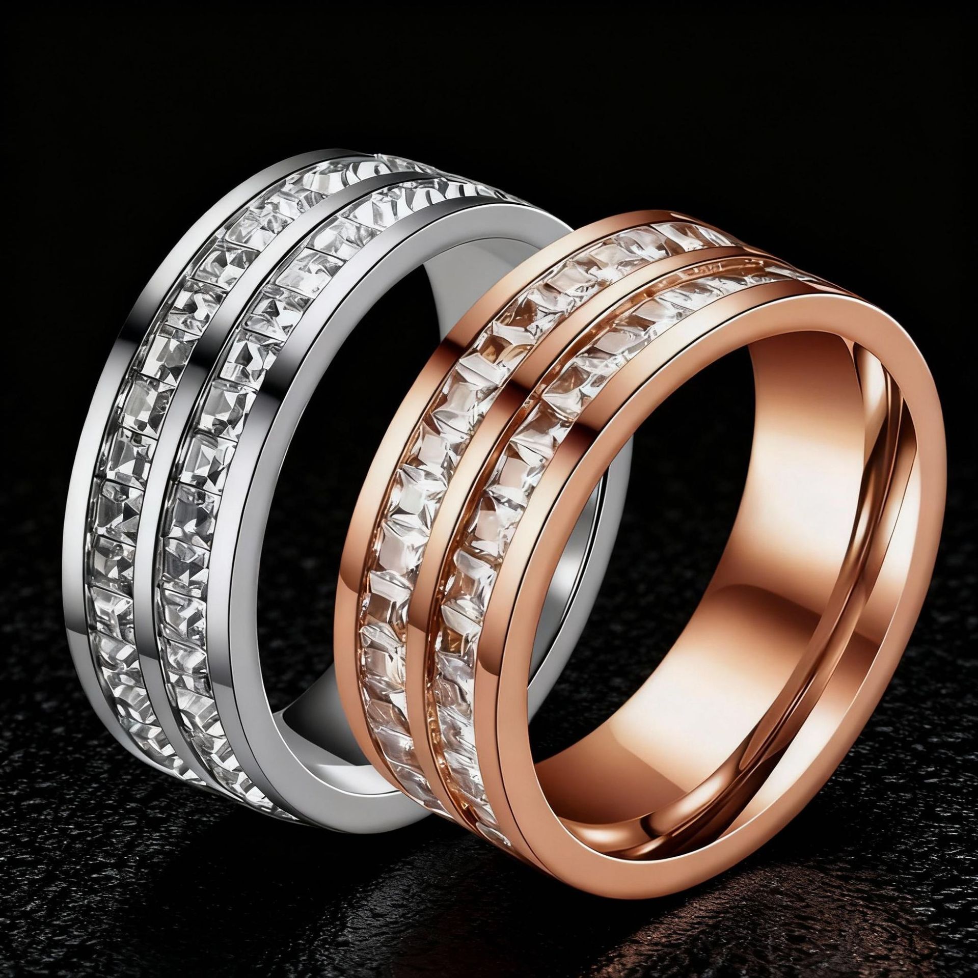 European and American Cross-Border Stainless Steel Rings with Starry Diamond Inlays, Non-Fading Rings, Diamond Rings, Titanium Steel Rings, Wholesale from Manufacturers