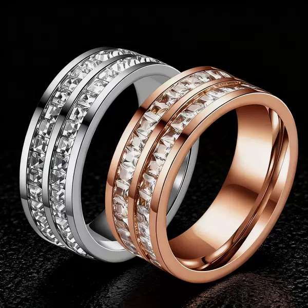 European and American Cross-Border Stainless Steel Rings with Starry Diamond Inlays, Non-Fading Rings, Diamond Rings, Titanium Steel Rings, Wholesale from Manufacturers