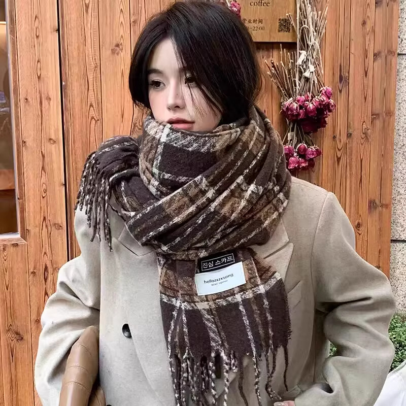 围巾秋冬女2025新款秋冬韩系氛围感格子围巾高级感英伦风围脖批发|undefined