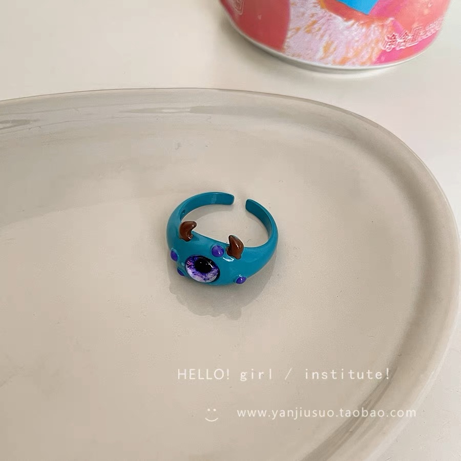 Divertido pequeño monstruo anillo grandes ojos salchicha boca dedo índice anillo dulce fresco dibujos animados lindo novias pareja anillo joyería