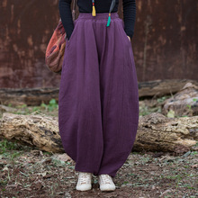 冬棉麻女装新款夹棉绗缝长裤原创改良32片拼接禅意风保暖女式棉裤