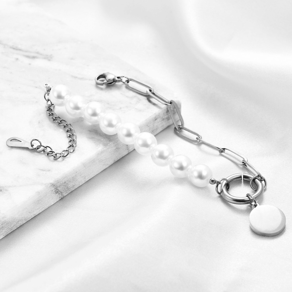 Retro Round Imitation Pearl Titanium Steel Bracelets 1 Piece