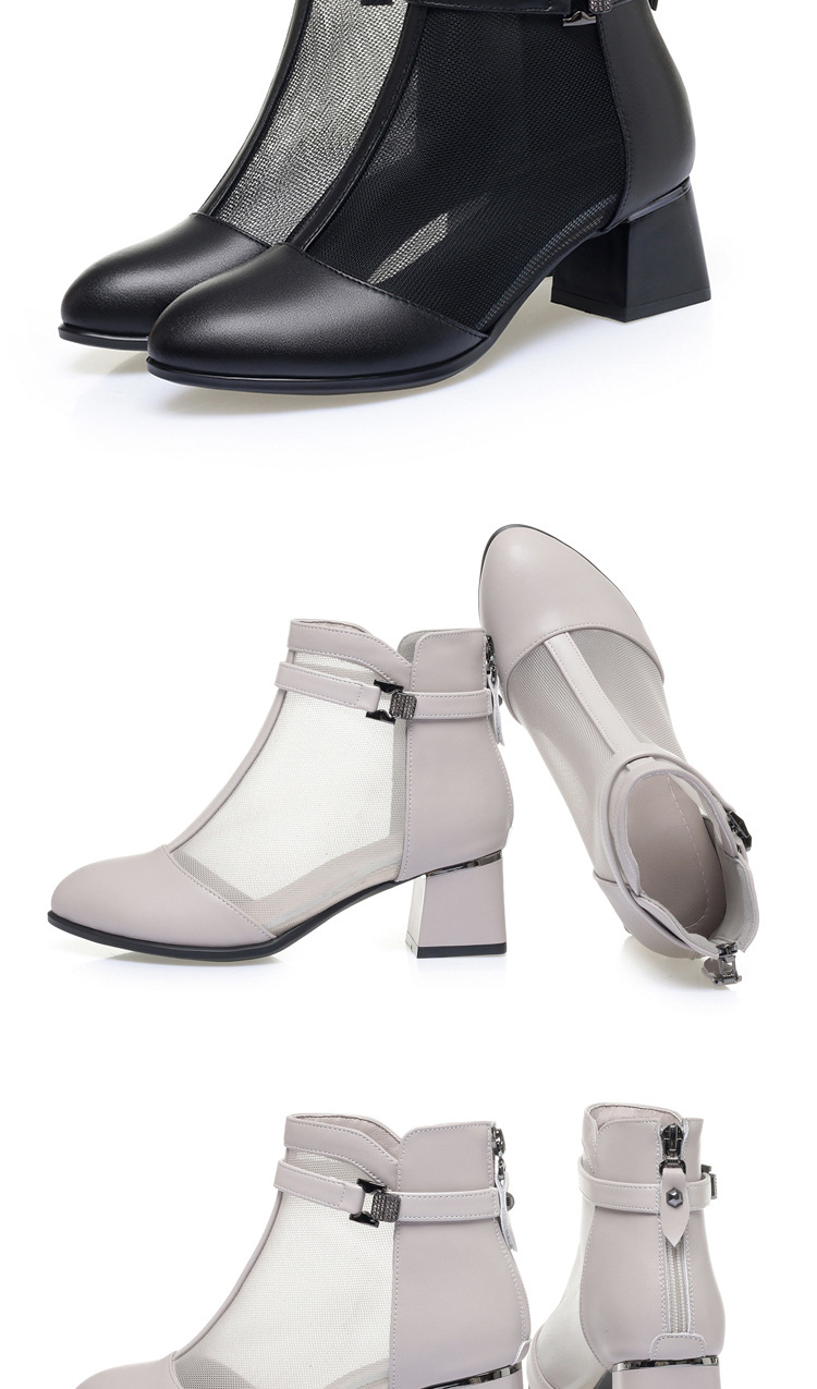 Boot nữ cổ thấp da lộn lưới gót vuông 6 cm — Xám gạo chi tiết 15