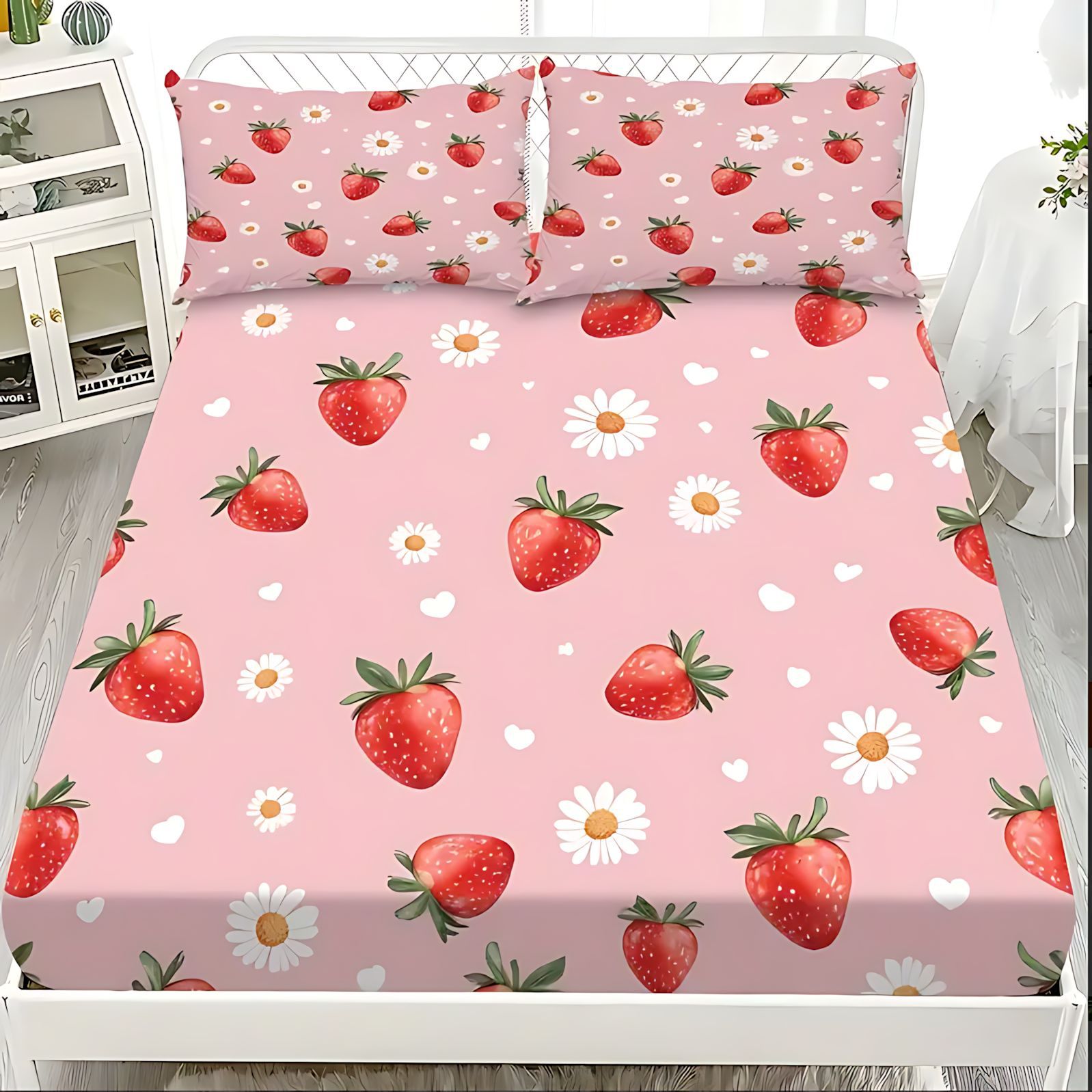 TEMU / JIT serie de frutas de fresa de sandía impresa digital 3D cama gaza pillow cover set textiles domésticos transfronterizos