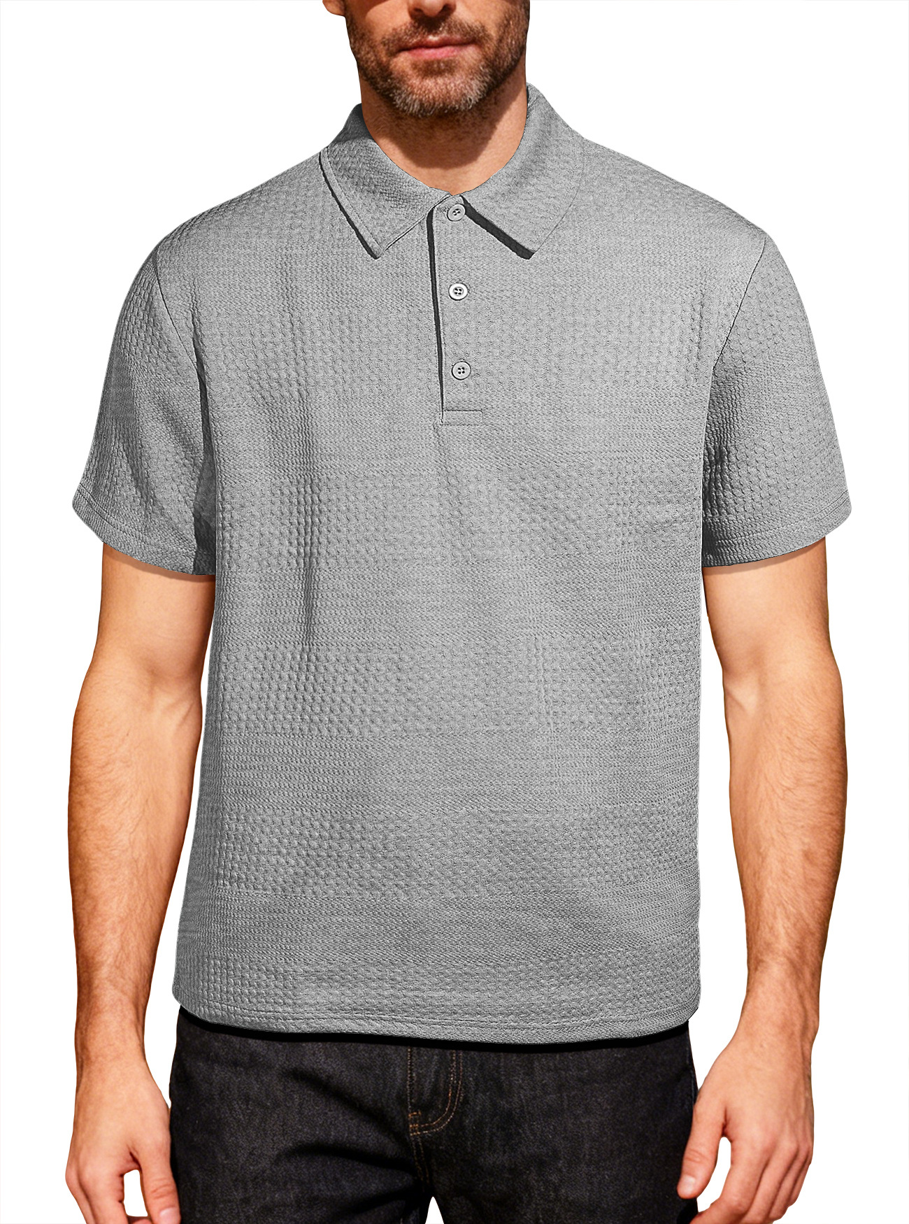 Comercio exterior transfronterizo de verano hombre polo de punto de color sólido botón de solapa camiseta de manga corta casual camiseta para hombre