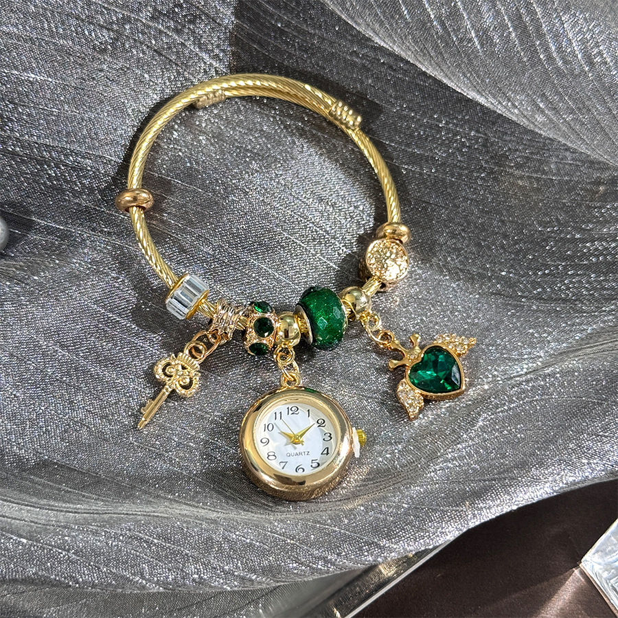 Hjärtformat nyckel hänge quartz klocka dam armband smycke_voghion.com
