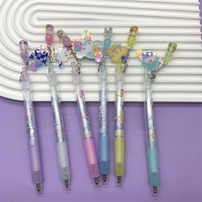 thumbnail image 4 of Bolígrafo de gel con colgante de botella de deriva de sirena Sanrio, bolígrafo de clic con colgante láser para perro de orejas grandes Kuromi, perro Pacha, 4 of 5