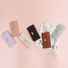 Cross-border Lingge women's wallet wholesale long tri-fold pu leather clutch bag large capacity coin purse simple card holder