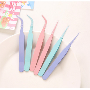 DIY color pointed elbow clip macaron pink eyelash handmade hand account tweezers stainless steel tweezers wholesale
