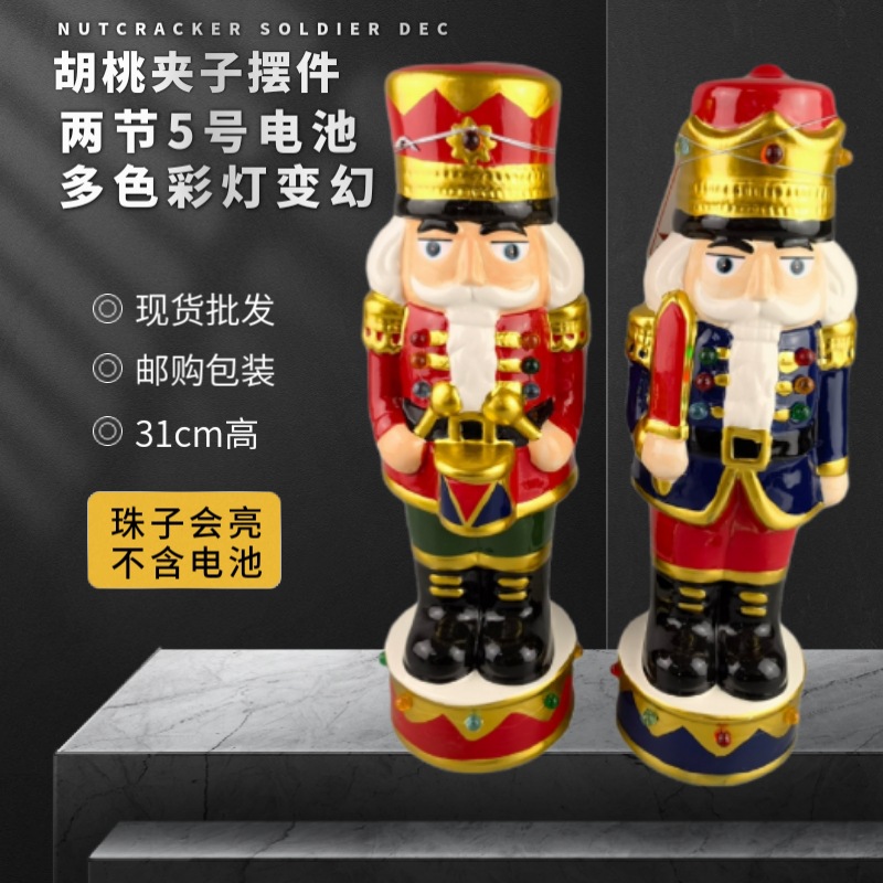 Suministro transfronterizo Venta caliente de cerámica luces de colores adornos del árbol de Navidad pintado Cascanueces con luces LED decoración de escritorio