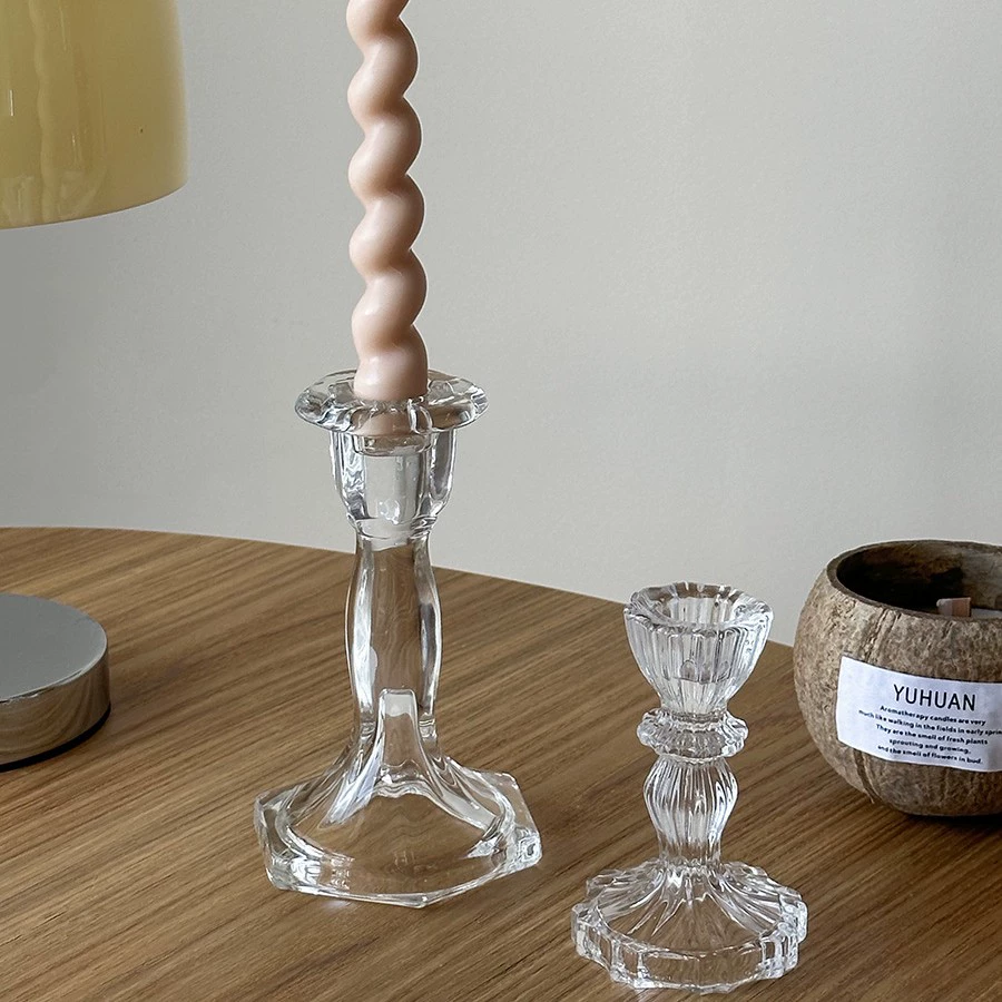 Стеклянная candlestick французский рельеф средний, прозрачное стекло декор столика 18 см