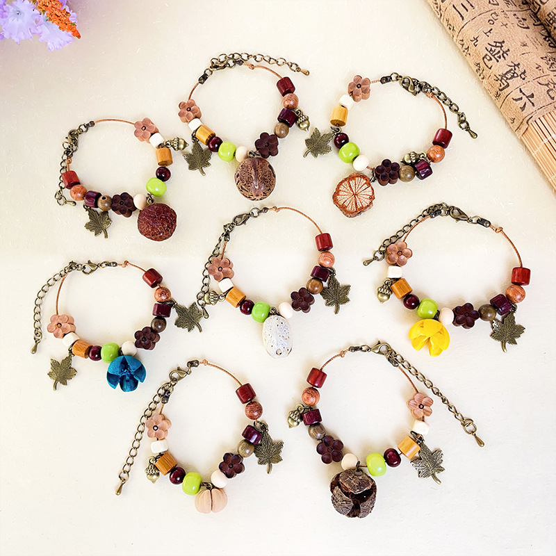 森系复古天然植物橡果实手链小众文艺民族风血藤中药手串果壳手绳