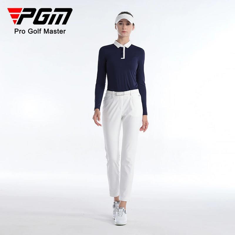 Áo thun dài tay golf nữ PGM cổ bẻ vải thể thao co giãn — YF615-Áo màu xanh hải quân, YF615-Áo Trắng, YF615-Áo màu xanh nhạt