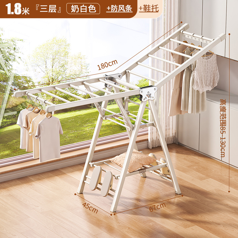 Percha de secado plegable sin instalación, piso al suelo, dormitorio, balcón ajustable, percha de secado interior y exterior, varilla de secado para bebés