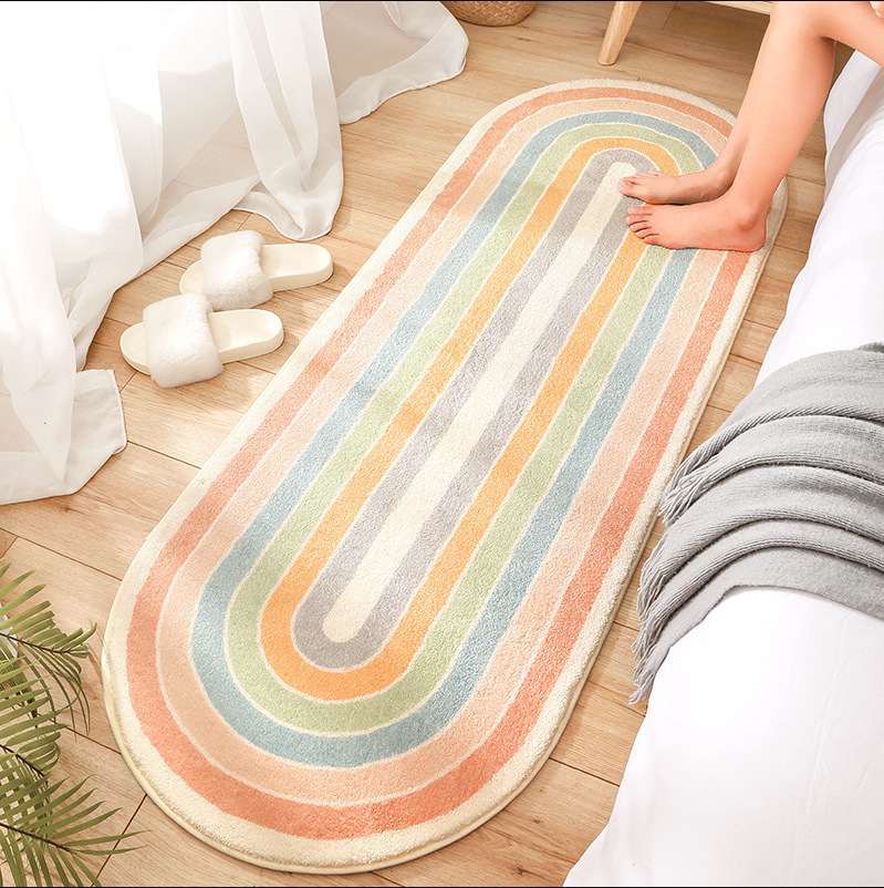 Oval long bedside carpet home simple living room bedroom room full thickened bed front foot pad anti-fall floor mat