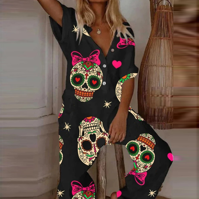 Women's Street Punk Skull Full Length Printing Jumpsuits display picture 2