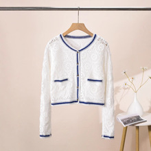 波西米亚民族风重工镂空全羊毛线撞色长袖短款针织开衫短外套