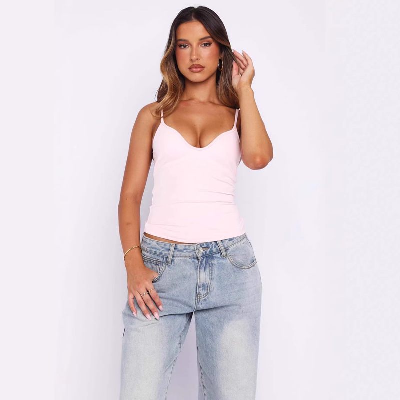 2026 European and American Women's Fashion Solid Color V-Neck Sleeveless Crop Top with Ruched Details Sexy Camisole Top for Hot Girls 2026 European and American Women's Fashion Solid Color V-Neck Sleeveless Crop Top with Ruched Details Sexy Camisole Top for Hot Girls