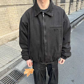 高品质P家25年冬季新款倒三角复古水洗工装牛仔棉服潮流百搭情侣