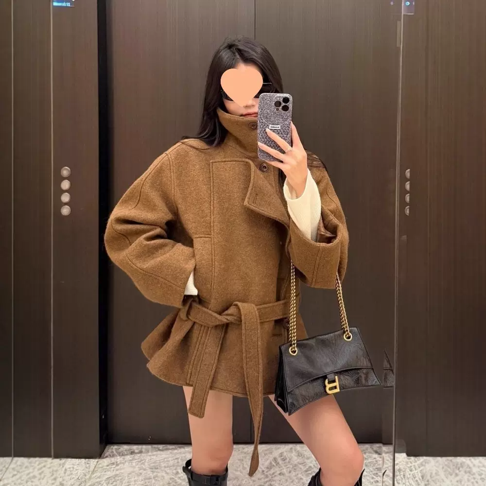 质感赫本立领呢子大衣2025秋冬新款高级感毛呢外套小个子一件代发