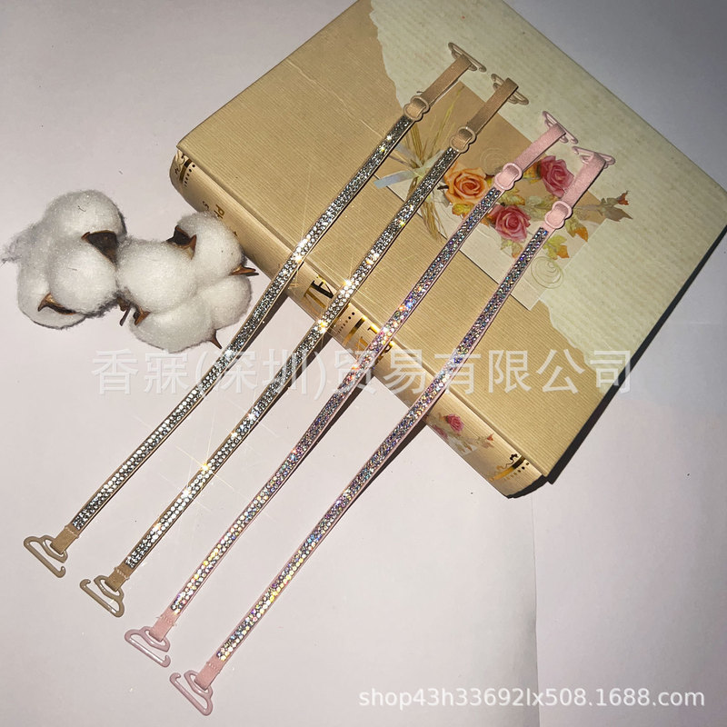 Rhinestone Thin Strap Non-Slip Shoulder Strap Glitter Diamond Bra Strap Diamond High Elastic Extended Strapless Off-Shoulder Bra Double Shoulder Bra Strap