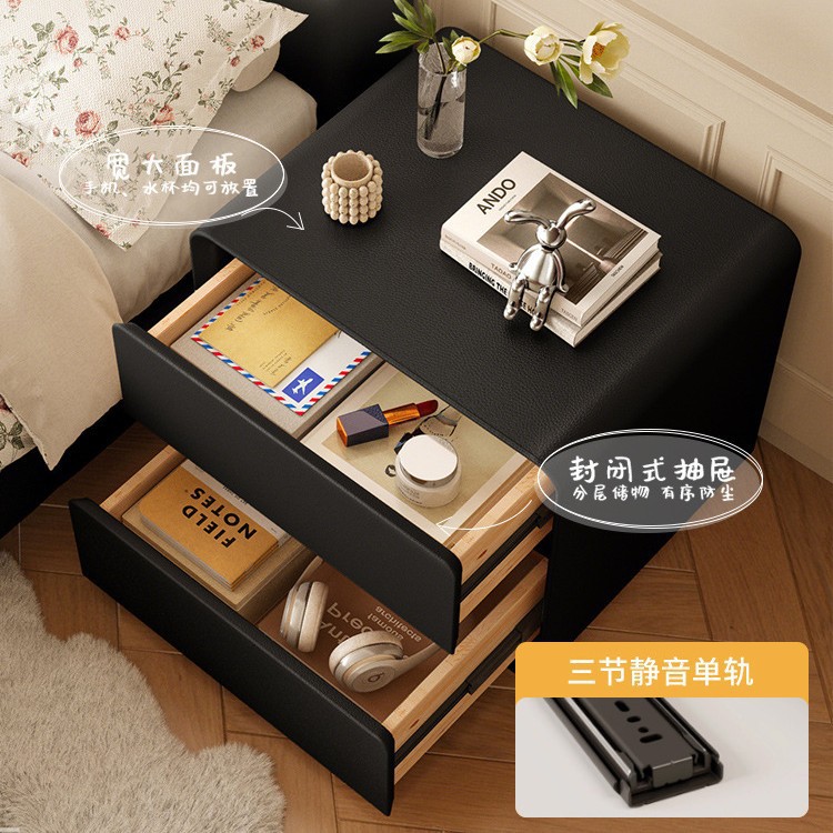 Mesita de noche negra Dormitorio doméstico de madera maciza 2025 nuevo gabinete lateral de cama de almacenamiento moderno simple y de lujo ligero de alta gama