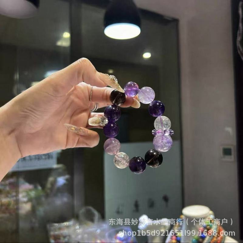紫水晶手串新款薰衣草紫浅紫大珠上岸招财显白手链女友礼物高级|undefined