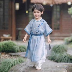 男児漢服2025夏モデル中国風かっこいい坊ちゃんスーツ少年丸襟古風国学公演服