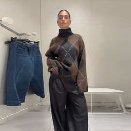 2025年欧美跨境新款秋季美拉德风针织花纹套头衫可打底