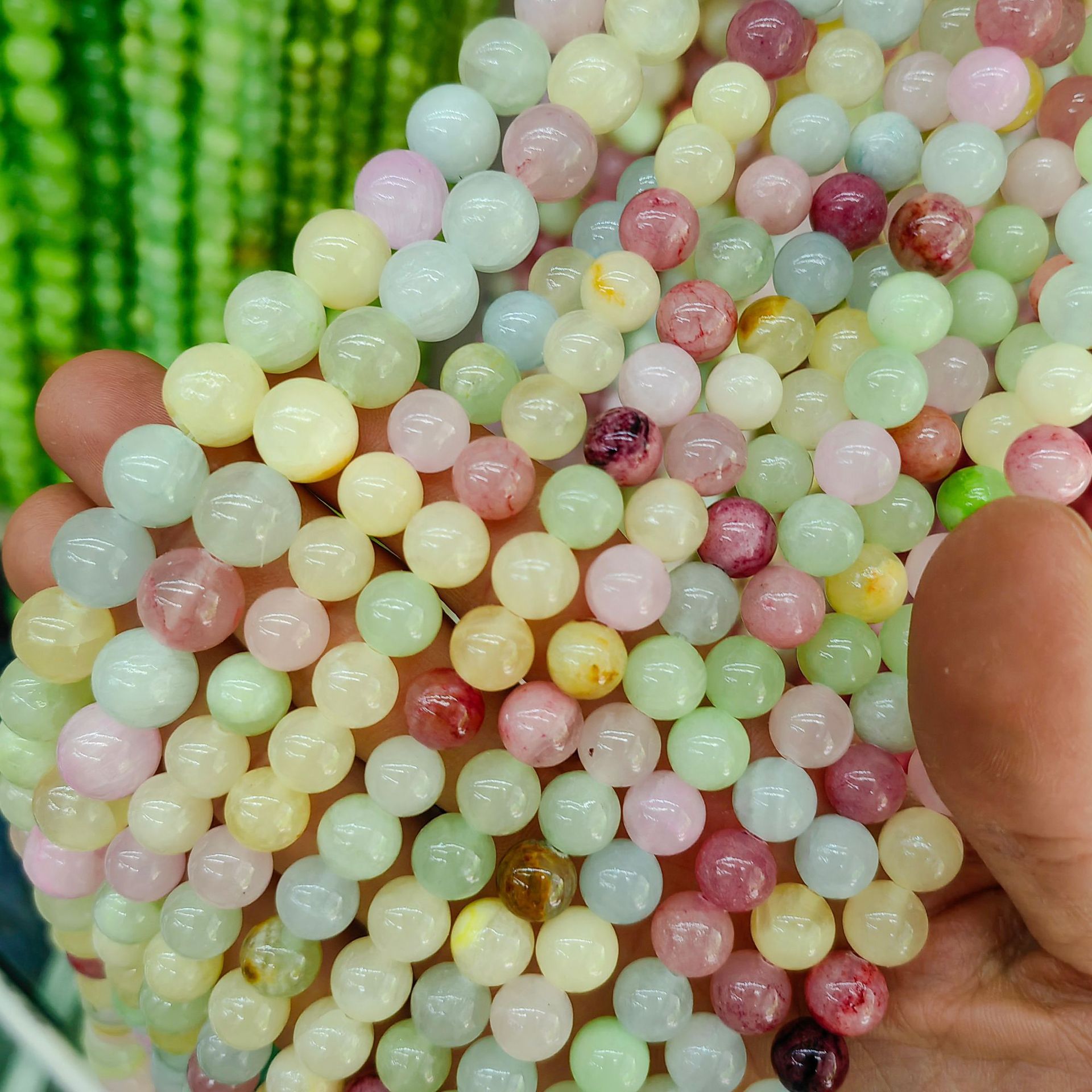 Natural beige Jade flor zafiro multi-color perlas sueltas cuentas redondas semiacabados DIY jade natural cuentas redondas joyería al por mayor