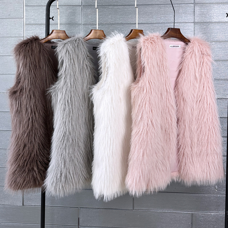 European and American Style Faux Fox Fur Winter Mid-Length Faux Fur Vest Warm Women's Vest Coat Soft