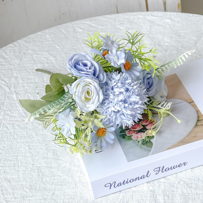 假花仿真花束小清新拉丝玫瑰绣球绢花塑料花干花捧婚庆装饰摆设|undefined