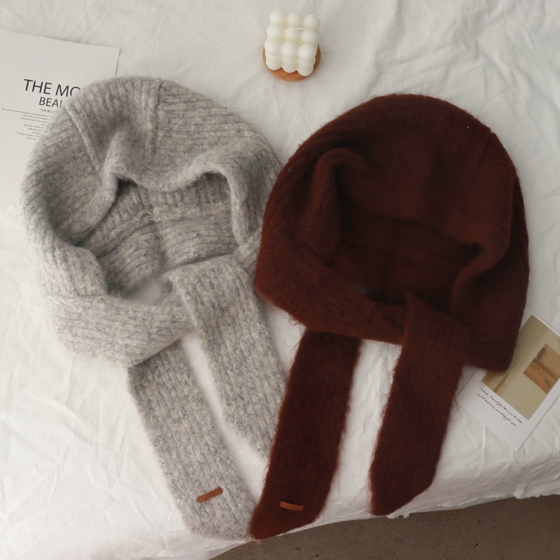 2025 Balaclava Women's 2025 New Korean Style High-Quality Cold-Proof Warm Scarf Integrated Wool Hat