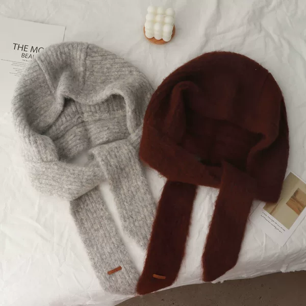2025 Balaclava Women's 2025 New Korean Style High-Quality Cold-Proof Warm Scarf Integrated Wool Hat