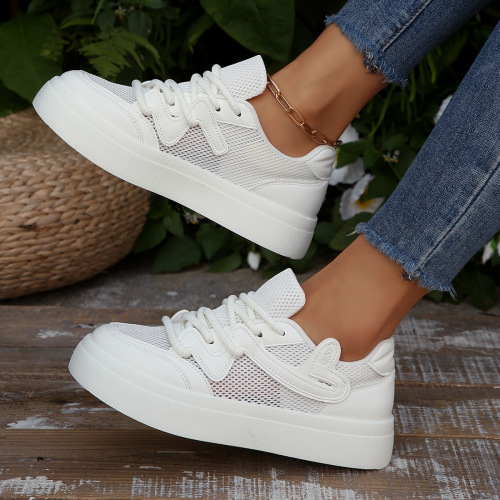 Cross-border large-size mesh breathable sports shoes for women, 2025 summer new style, thick-soled round-toe versatile casual ladies' sneakers