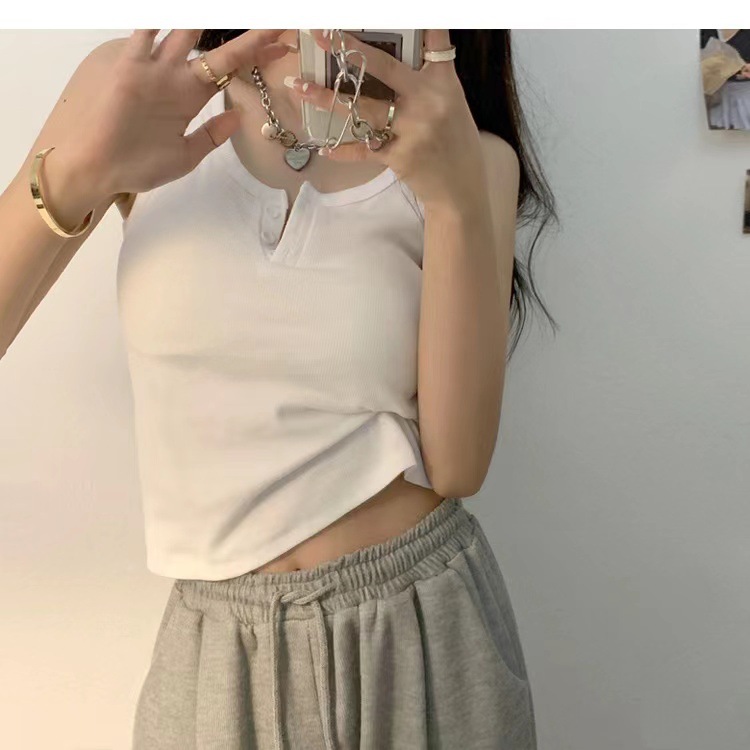 Women's Slim Fit Tank Top With Button Detail Sleeveless Summer Vest_voghion.com