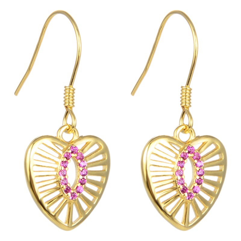 Pendientes encantadores de plata esterlina S925 pendientes de mujer estilo coreano simple elegante oro amarillo hueco incrustado en diamantes pendientes en forma de corazón