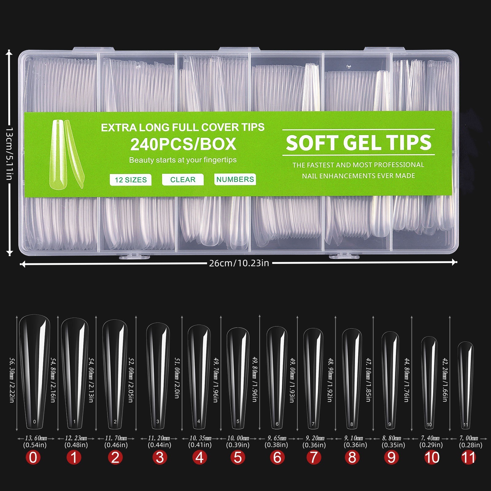 Unas de ballet extra largas 240 piezas / caja