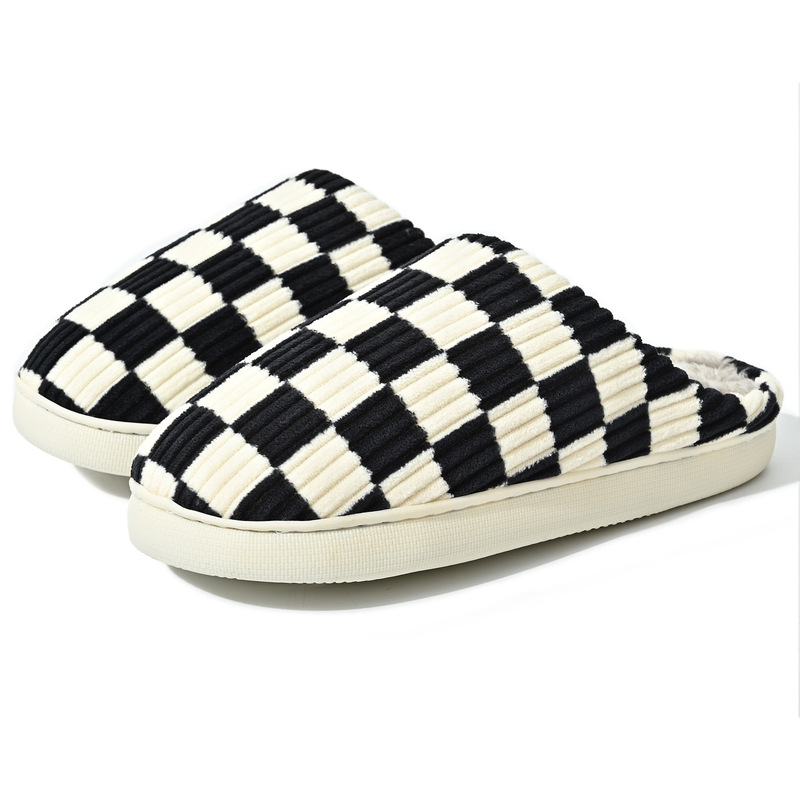 New Export Amazon Cross-border Explosion Models Home Warm Cotton Shoes Checkerboard Couples Thick-soled Cotton Slippers Wholesale